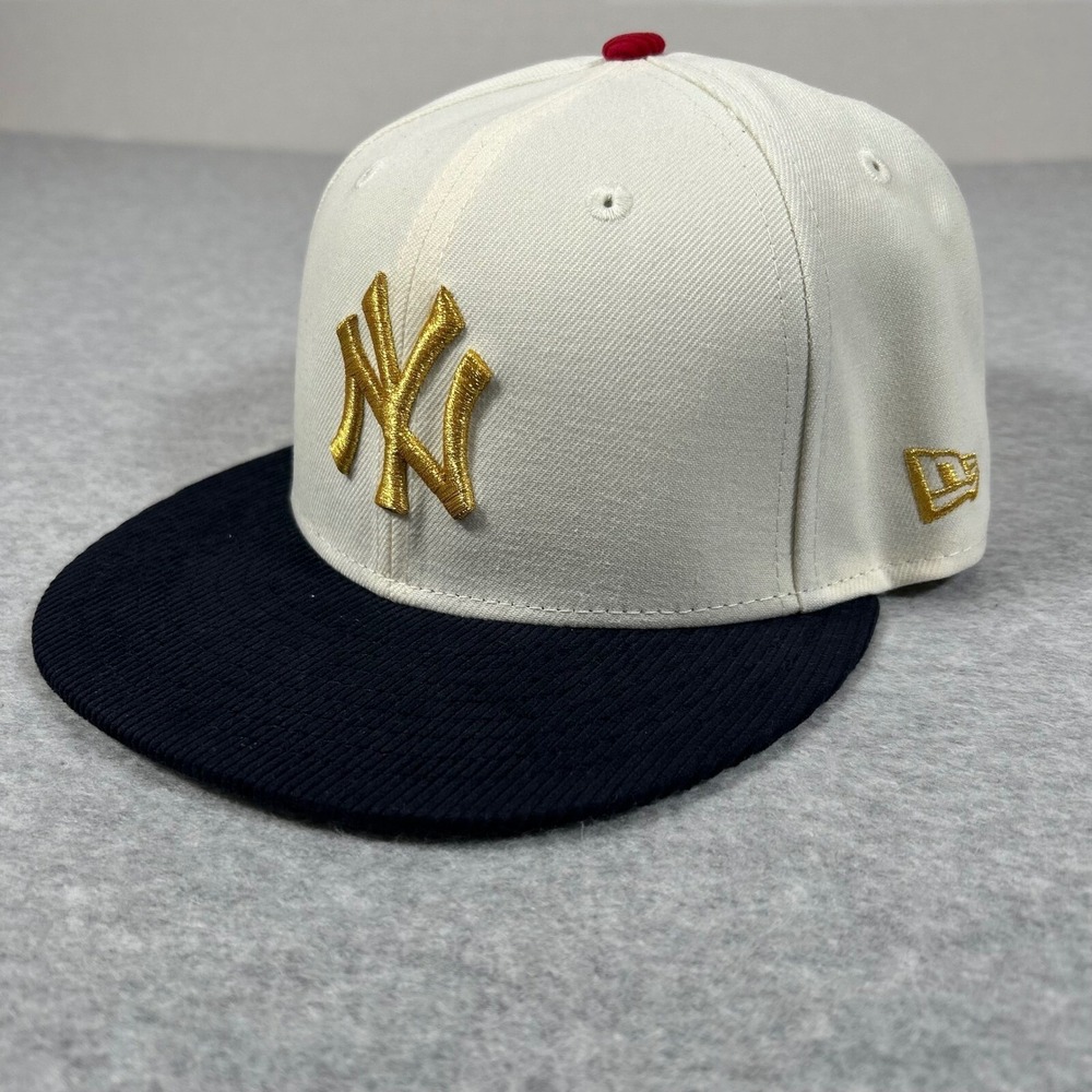New Era NY Yankees Hat 7 1/2 Cream 59Fifty Fitted MLB New York Corduroy Brim NEW